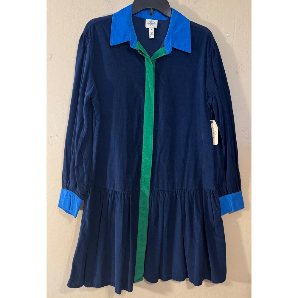 St. John's Bay Shirt Dress Women Medium M Navy Colorblock Corduroy DropWaist NEW